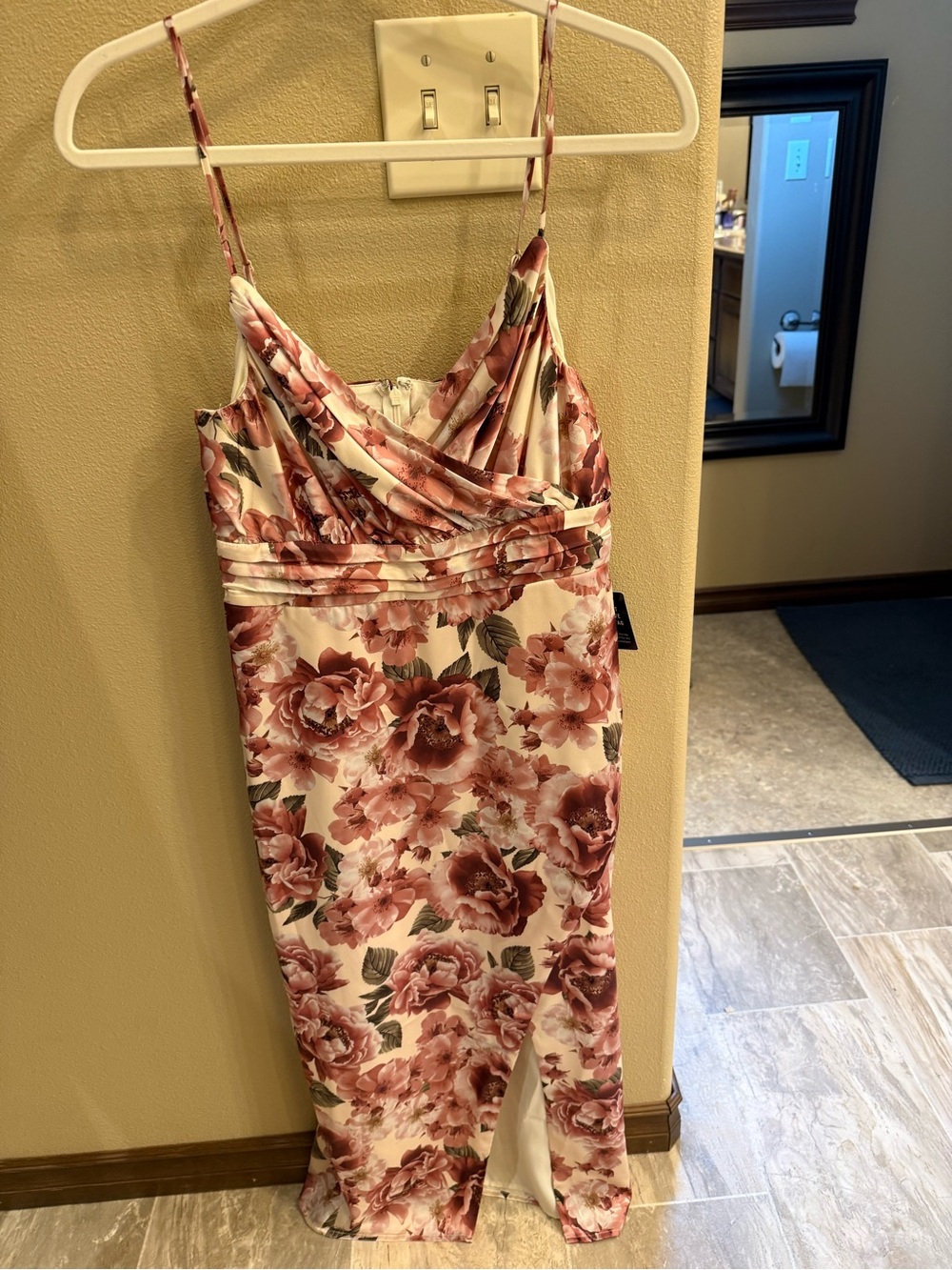 Express Pink Floral Satin Mini Dress with Side Slit